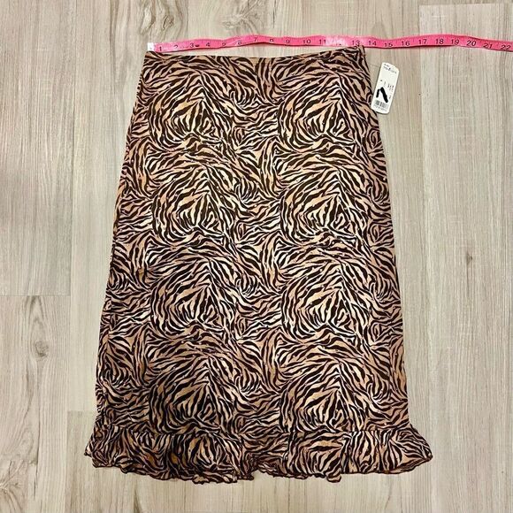 NWT Forever 21 vintage brown tiger print skirt with copper sparkles sz L - Picture 3 of 12